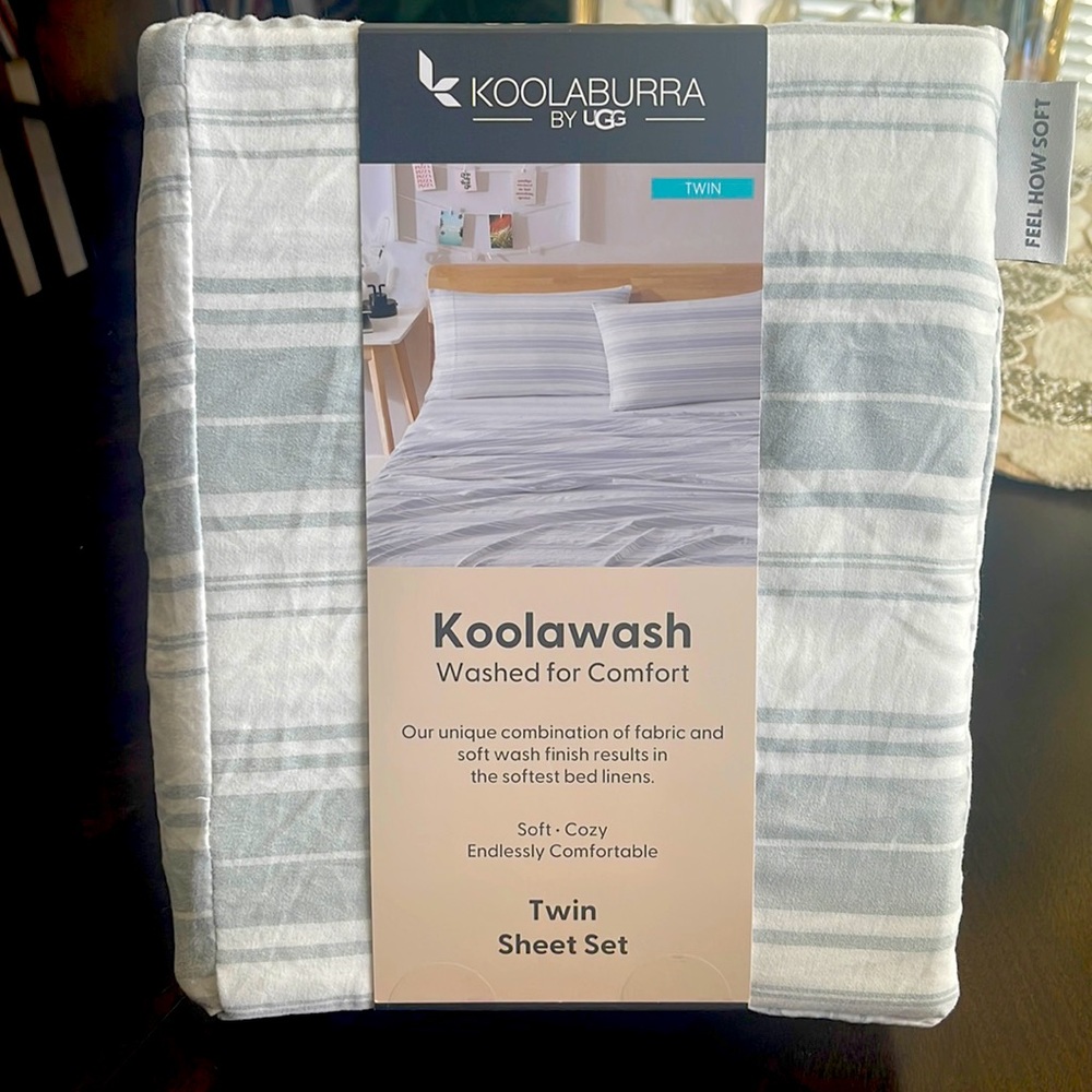 UGG Koolawash twin sheets set Color light gray/white striped 100% polyester